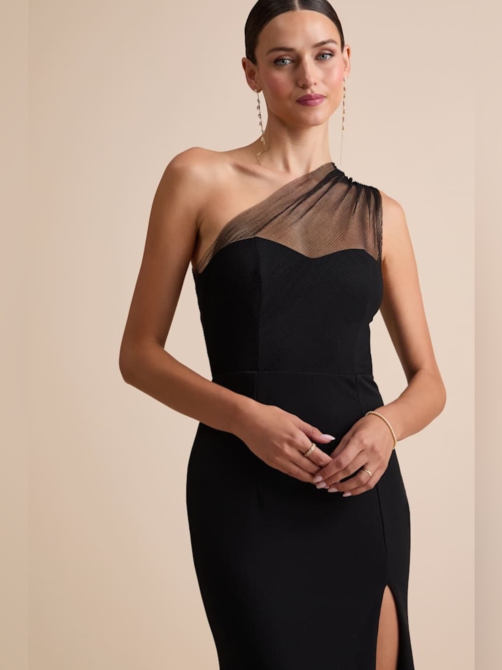 Brayla Black One-Shoulder Mermaid Maxi Dress New with Tags XL